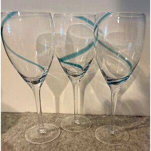 3 Roscher and Co. Large Wine Glasses w/Blue Swirls 9.5"  # 2983